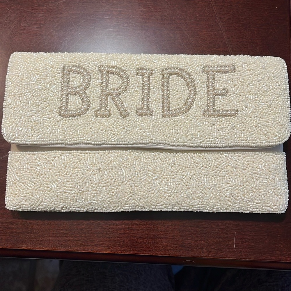 REDUCED!!  Beaded Bride Clutch with Pearls & Silver Strap